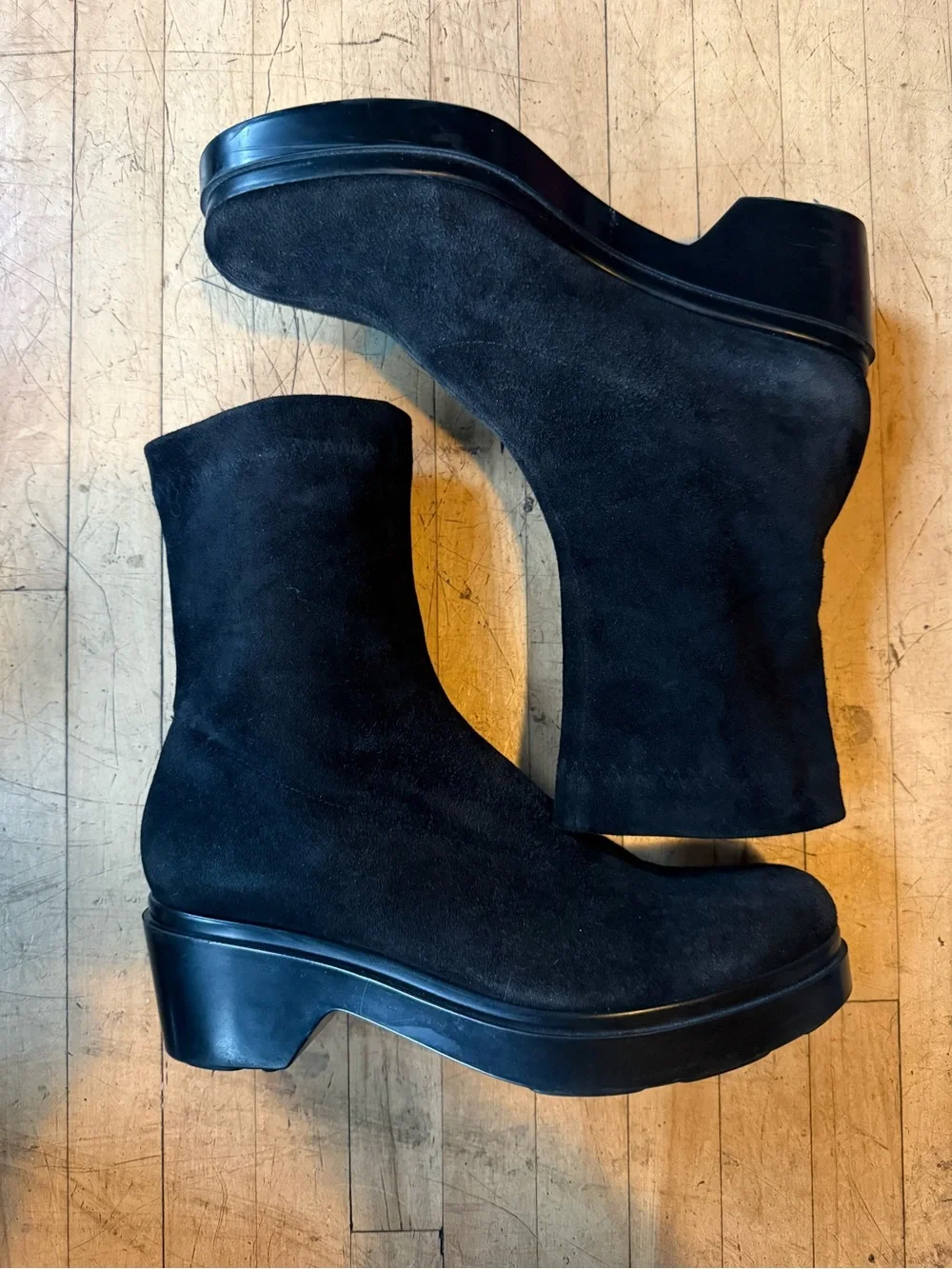 ROBERT CLERGERIE Suede Sock Ankle Boots Pull On Platform Goth Chunky Mod 7.5